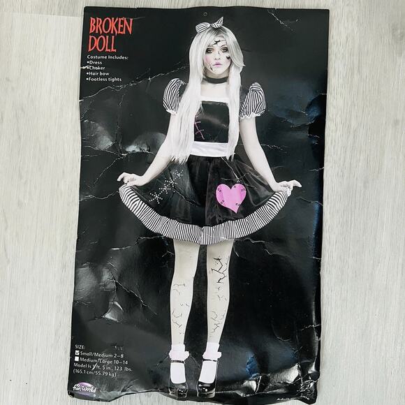 Fun World Halloween Broken Doll Dress Adult Size S/M 2-8 No Choker - Picture 1 of 9
